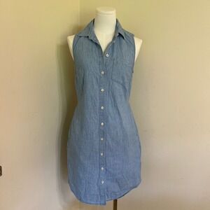 J. Crew Women Blue Chambray Sleeveless Button Down Shirt Dress Tie Back Size 4
